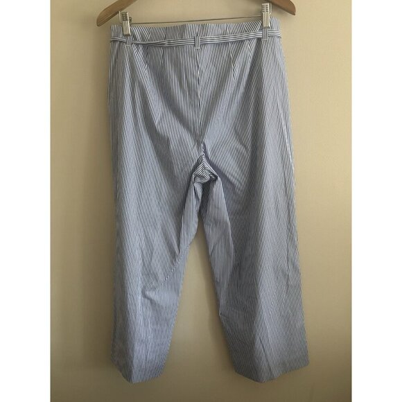 Talbots Nautical Tie Waist Straight Leg Crop Pants Blue White Stripe 8 Preppy - Picture 6 of 13